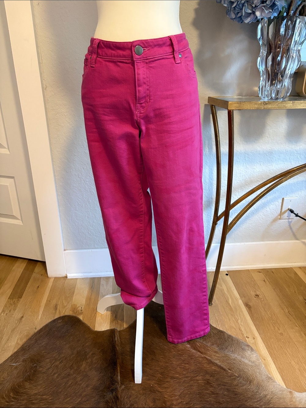 CAbi Straight Leg Jeans in Bright Pink